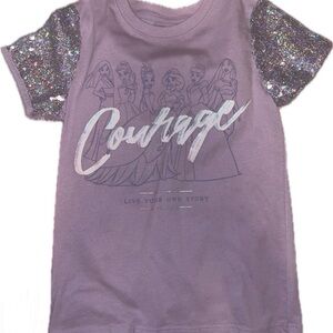 Disney Purple and Silver Short Sleeve Tee with Sequined Sleeves
